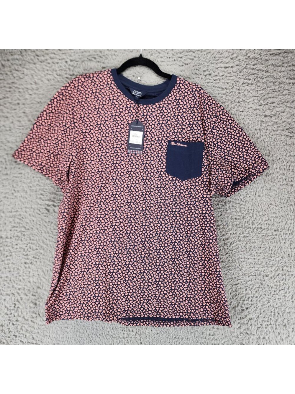 Ben Sherman Shirt Mens XXL Navy Blue & Pink Floral Short Sleeve Tee *NWT*